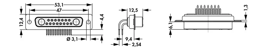 D-Sub mixed layout connectors - DBM 17W2 TA MW UN